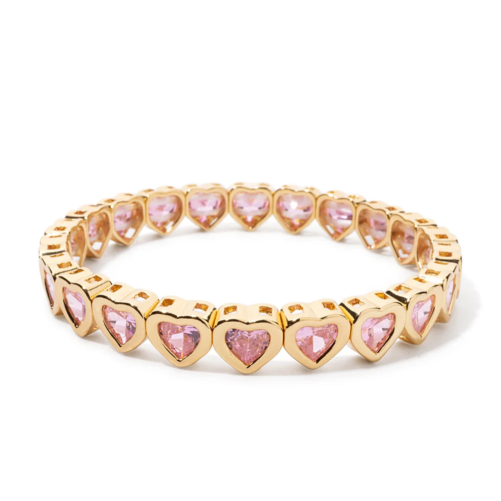 2024 Gold Color Love Bangle For Women Rhinestone Peach Elastic Bangle