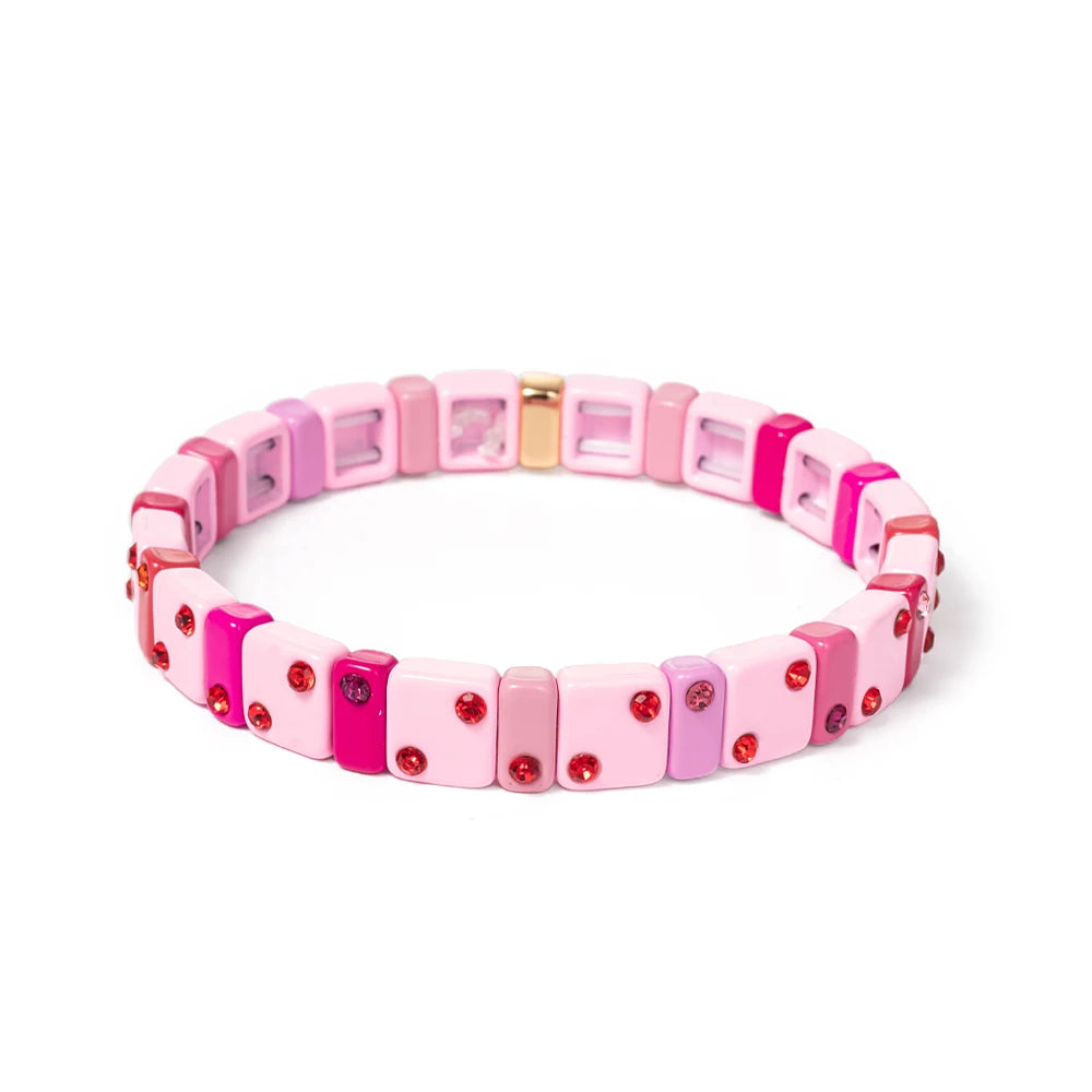 2023 New Design 8mm Square Beads Bracelets For Women Color Zircon Charms Elastic Bangle For Friend Gift