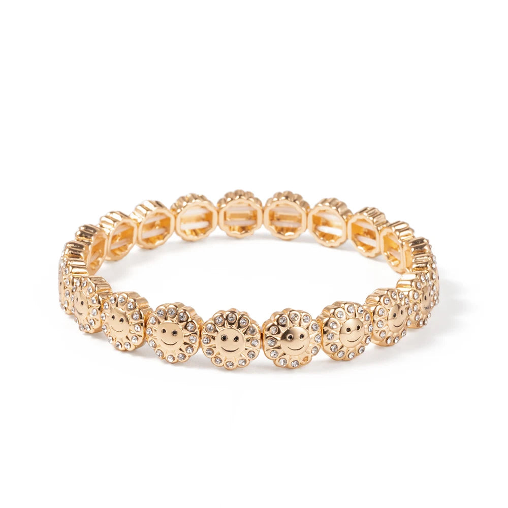 2024 New Design Sunflower Happy Bangle For Women Gold Color Boho Elastic Beaded Bracelets Hand Accessory