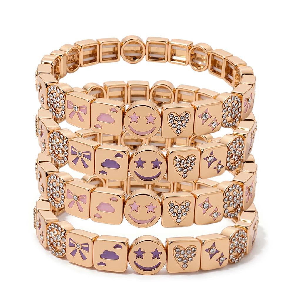 2025 New Cloude Love Sparkle Happy Face Bangle For Women Gold Color Paved Diamond Bracelets