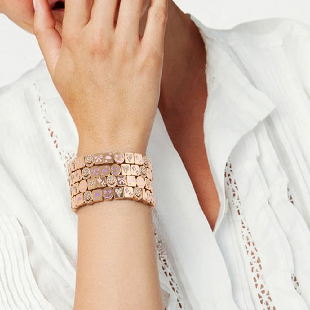 2025 New Cloude Love Sparkle Happy Face Bangle For Women Gold Color Paved Diamond Bracelets