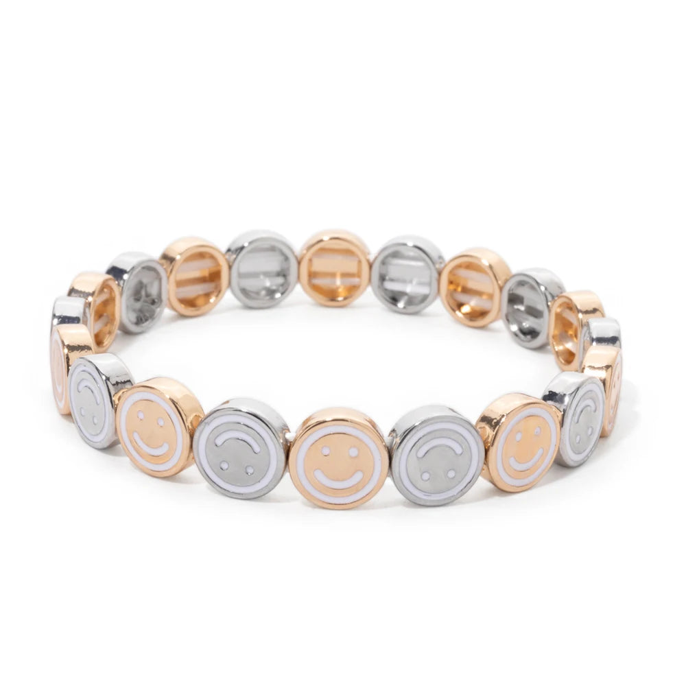 2024 New Happy Bangle Paved Diamond Enamel Beaded Bracelets For Women Boho Gold Color Elastic Bracelets