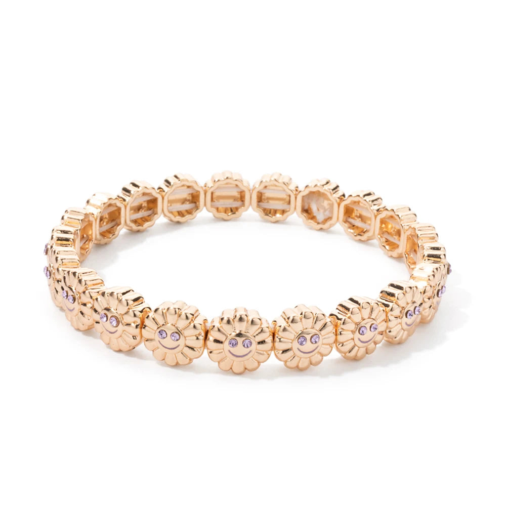 2024 New Design Sunflower Happy Bangle For Women Gold Color Boho Elastic Beaded Bracelets Hand Accessory