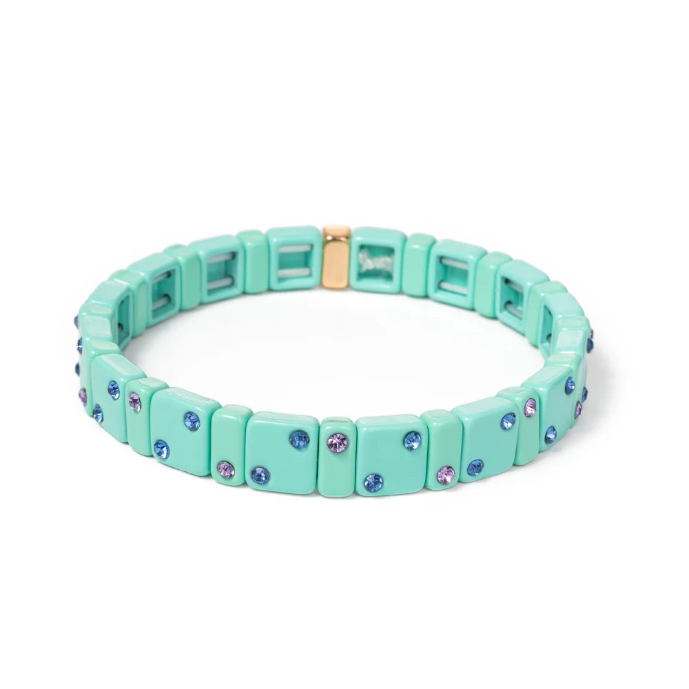 2023 New Design 8mm Square Beads Bracelets For Women Color Zircon Charms Elastic Bangle For Friend Gift