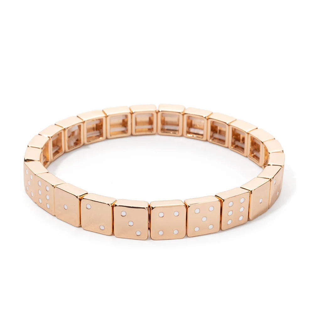 Choice Gold Color Happy Bangle For Women Inlaid Diamond Elastic Bracelets Dice Hand Accessory