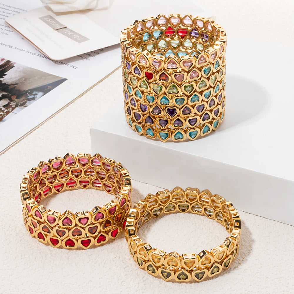 2024 Gold Color Love Bangle For Women Rhinestone Peach Elastic Bangle