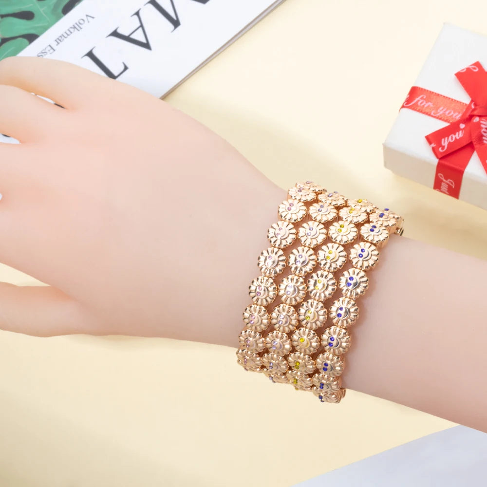 2024 New Design Sunflower Happy Bangle For Women Gold Color Boho Elastic Beaded Bracelets Hand Accessory