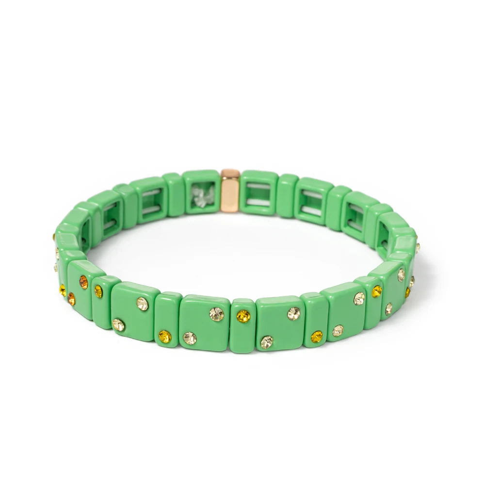 2023 New Design 8mm Square Beads Bracelets For Women Color Zircon Charms Elastic Bangle For Friend Gift