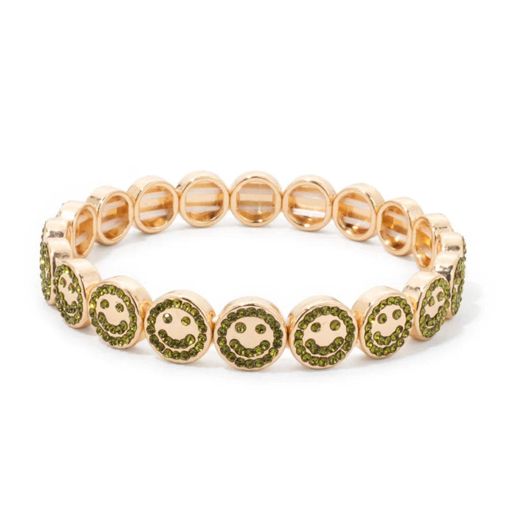 2024 New Happy Bangle Paved Diamond Enamel Beaded Bracelets For Women Boho Gold Color Elastic Bracelets