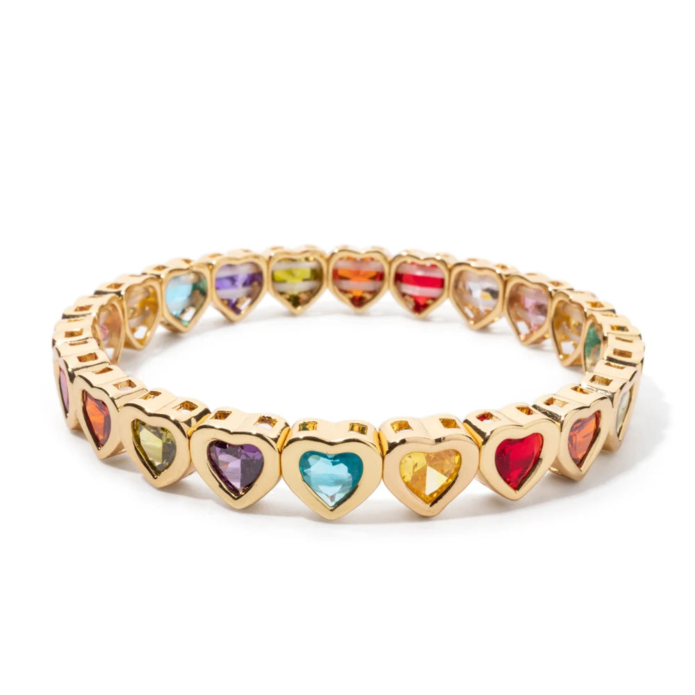 2024 Gold Color Love Bangle For Women Rhinestone Peach Elastic Bangle