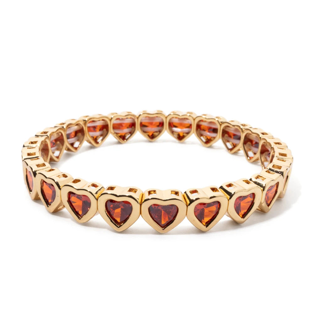 2024 Gold Color Love Bangle For Women Rhinestone Peach Elastic Bangle