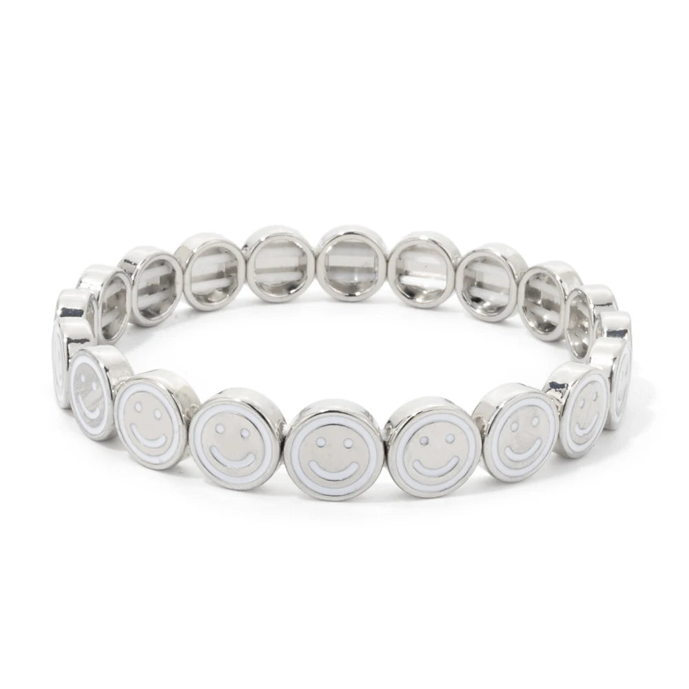 2024 New Happy Bangle Paved Diamond Enamel Beaded Bracelets For Women Boho Gold Color Elastic Bracelets