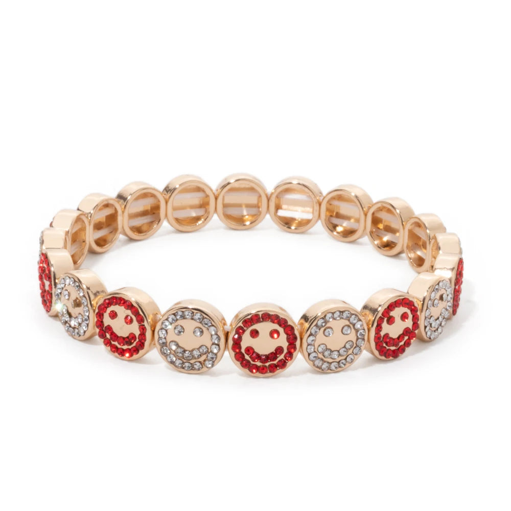 2024 New Happy Bangle Paved Diamond Enamel Beaded Bracelets For Women Boho Gold Color Elastic Bracelets