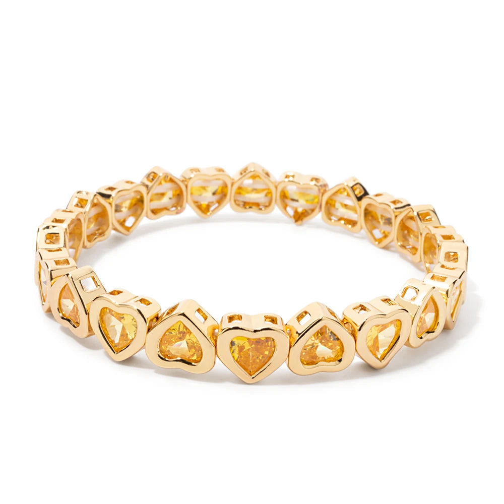 2024 Gold Color Love Bangle For Women Rhinestone Peach Elastic Bangle