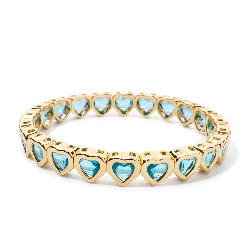 2024 Gold Color Love Bangle For Women Rhinestone Peach Elastic Bangle