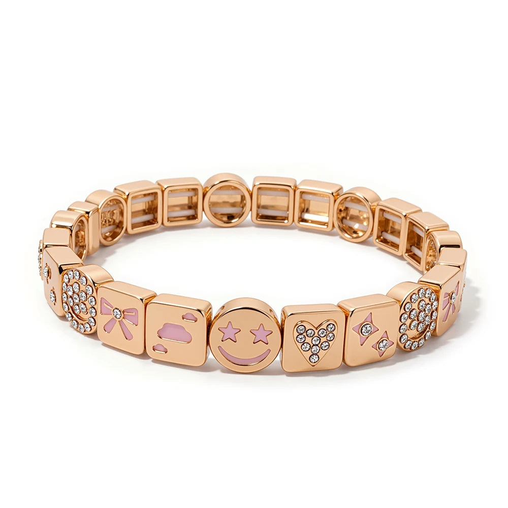 2025 New Cloude Love Sparkle Happy Face Bangle For Women Gold Color Paved Diamond Bracelets
