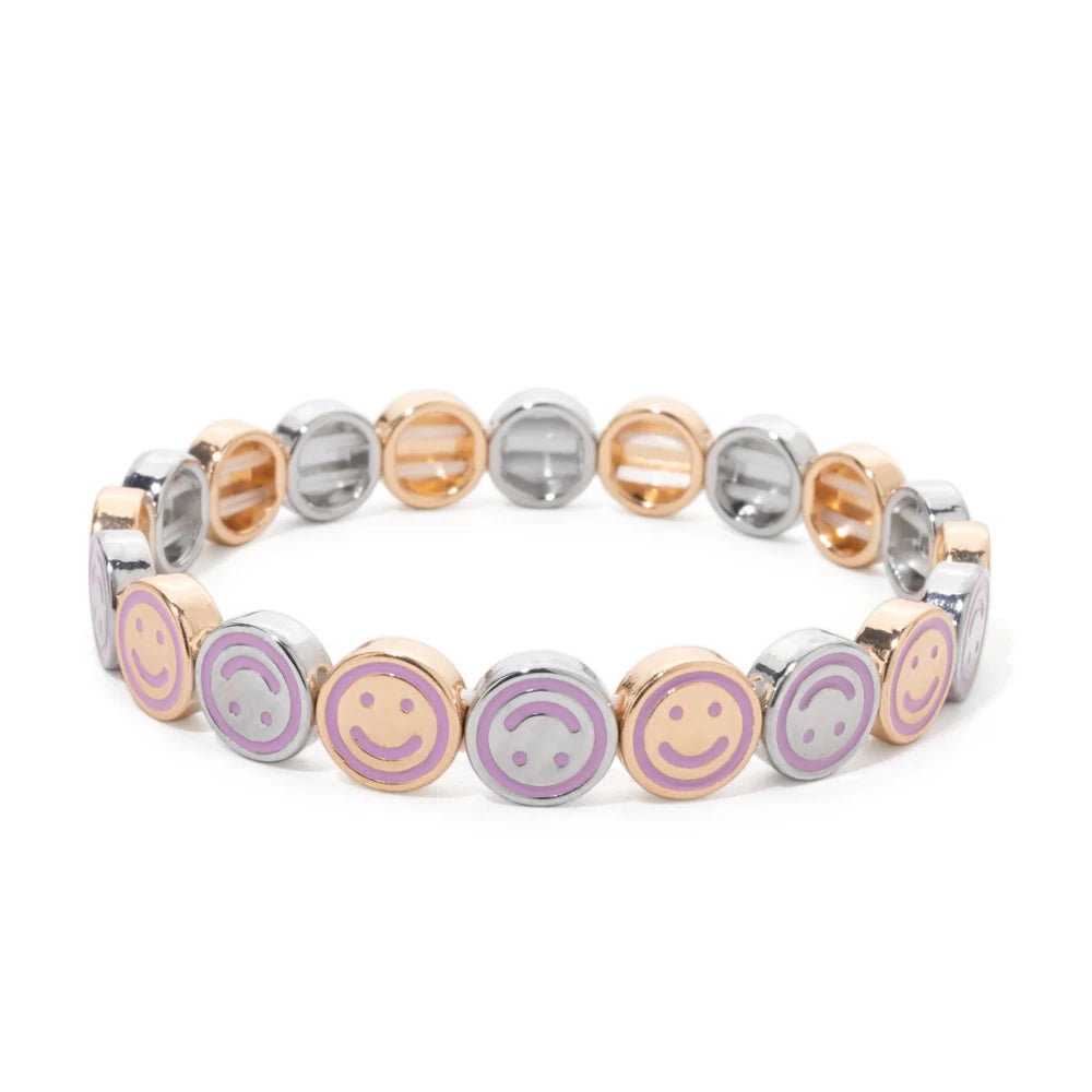 2024 New Happy Bangle Paved Diamond Enamel Beaded Bracelets For Women Boho Gold Color Elastic Bracelets