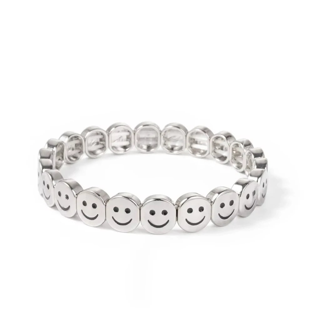2025 New Dice Happy Face Crystal Bangle For Women Gold Color Diamond Beaded Elastic Bracelet