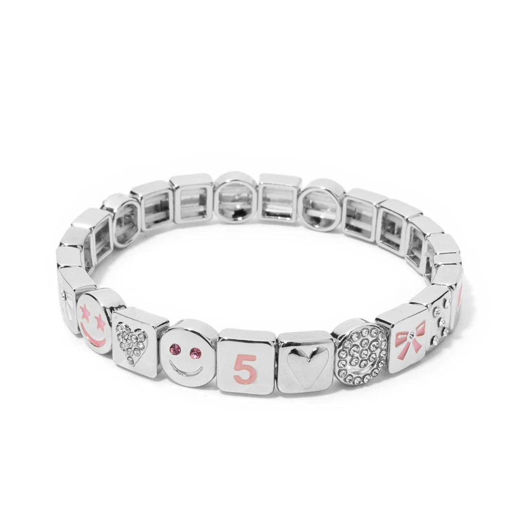 2025 New Happy Love Crystal Bangle For Women Pink White Rehinestone Beaded Bracelet
