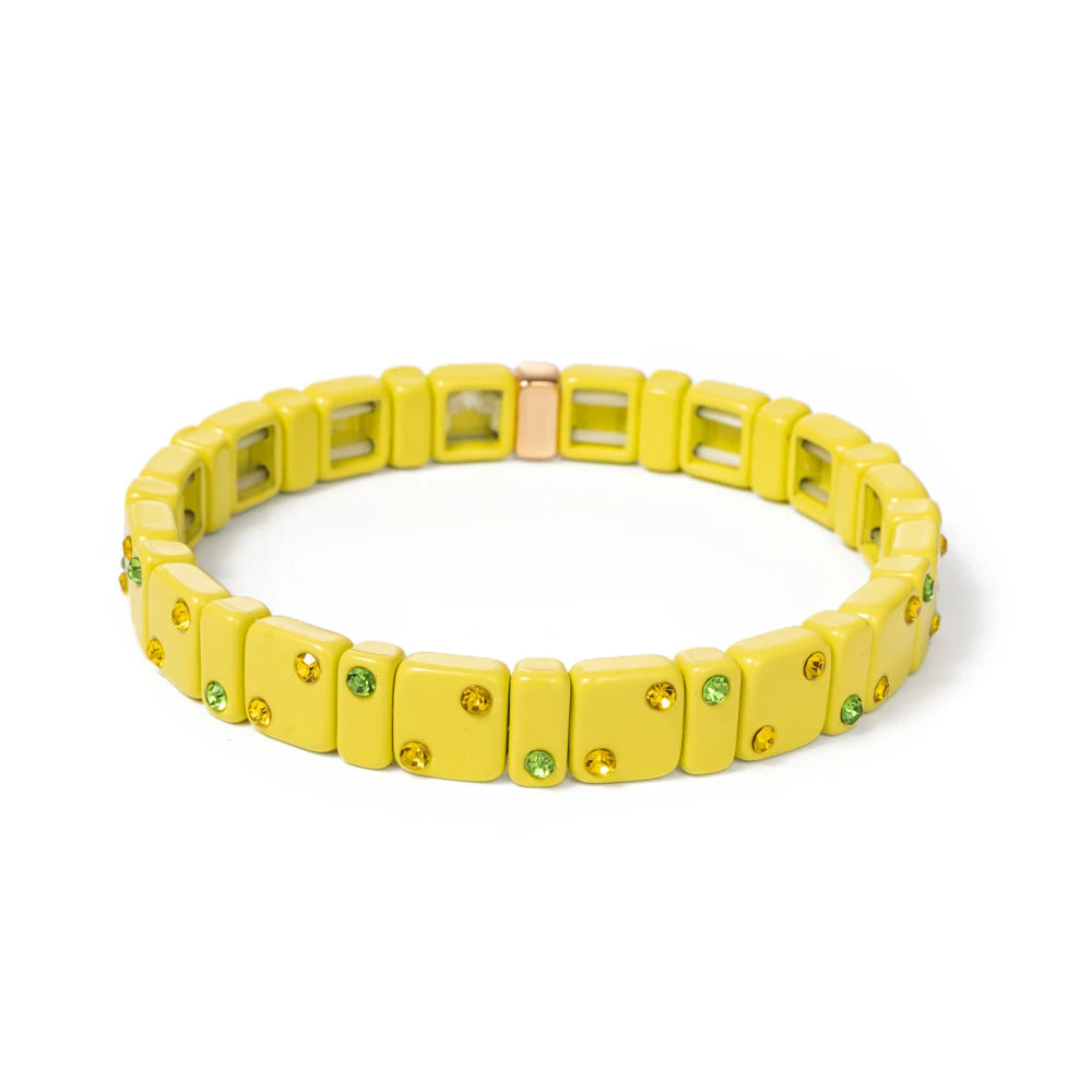 2023 New Design 8mm Square Beads Bracelets For Women Color Zircon Charms Elastic Bangle For Friend Gift