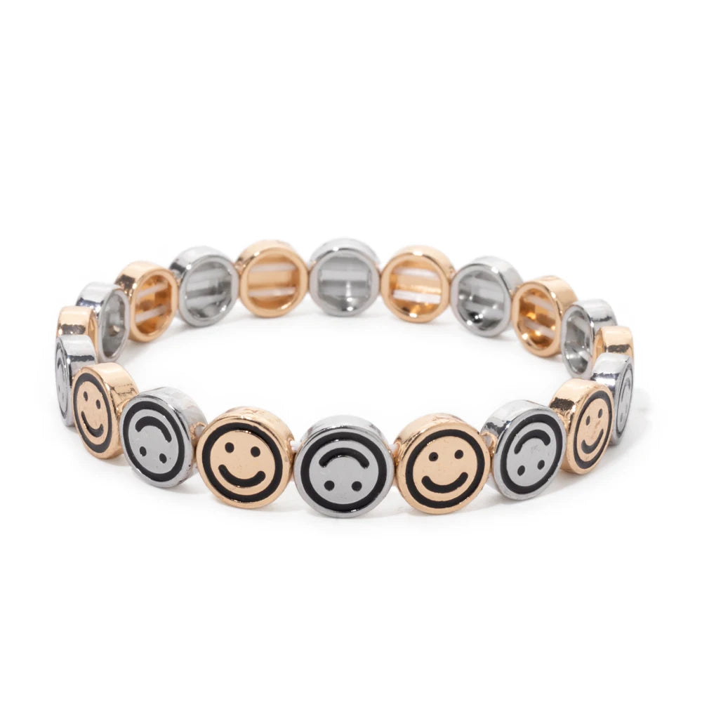 2024 New Happy Bangle Paved Diamond Enamel Beaded Bracelets For Women Boho Gold Color Elastic Bracelets