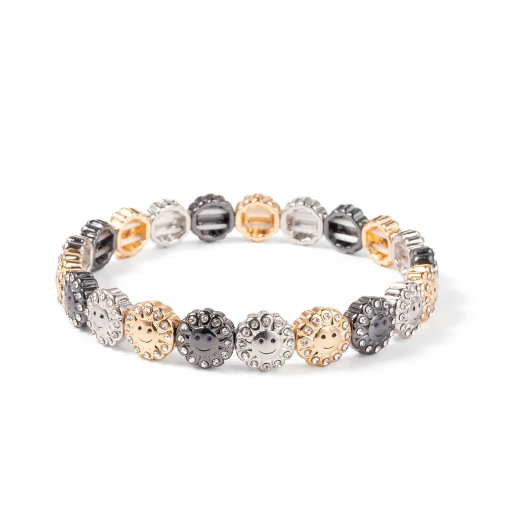 2024 New Design Sunflower Happy Bangle For Women Gold Color Boho Elastic Beaded Bracelets Hand Accessory