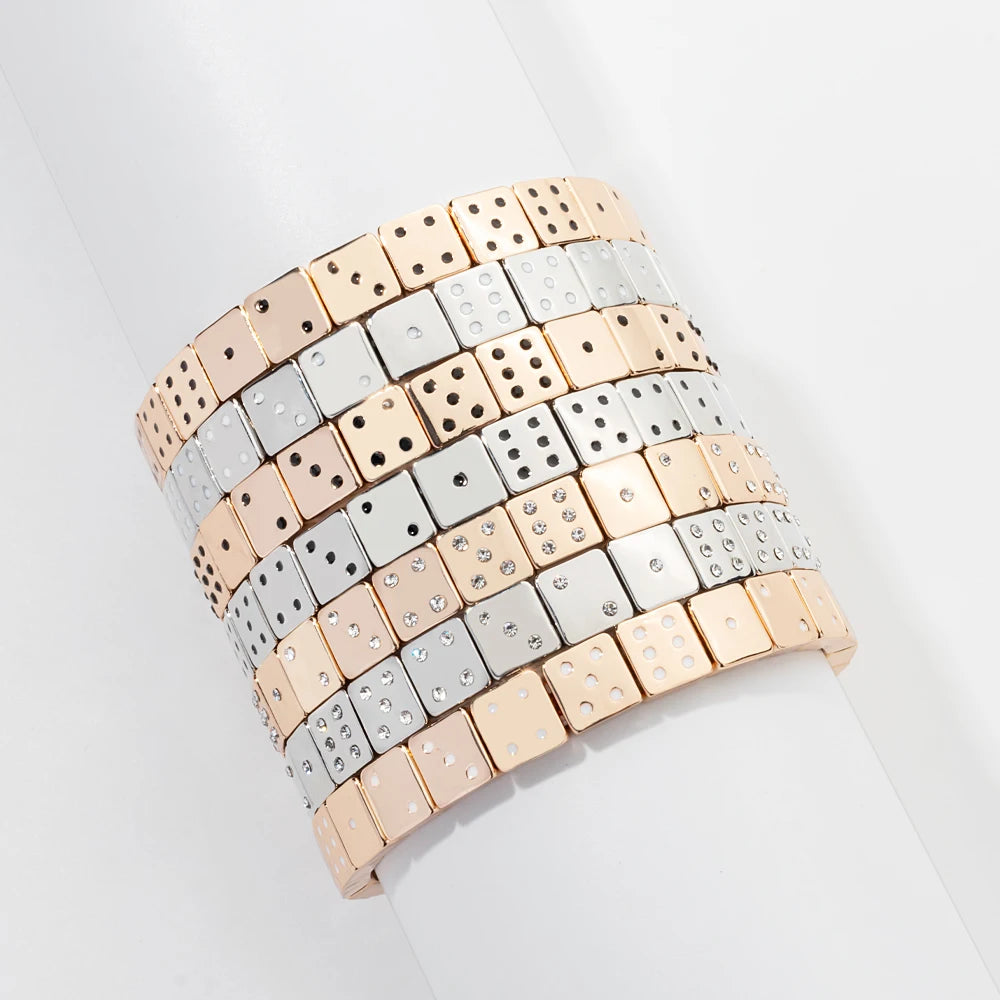 Choice Gold Color Happy Bangle For Women Inlaid Diamond Elastic Bracelets Dice Hand Accessory
