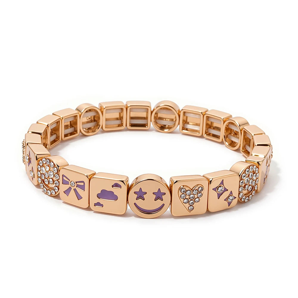 2025 New Cloude Love Sparkle Happy Face Bangle For Women Gold Color Paved Diamond Bracelets