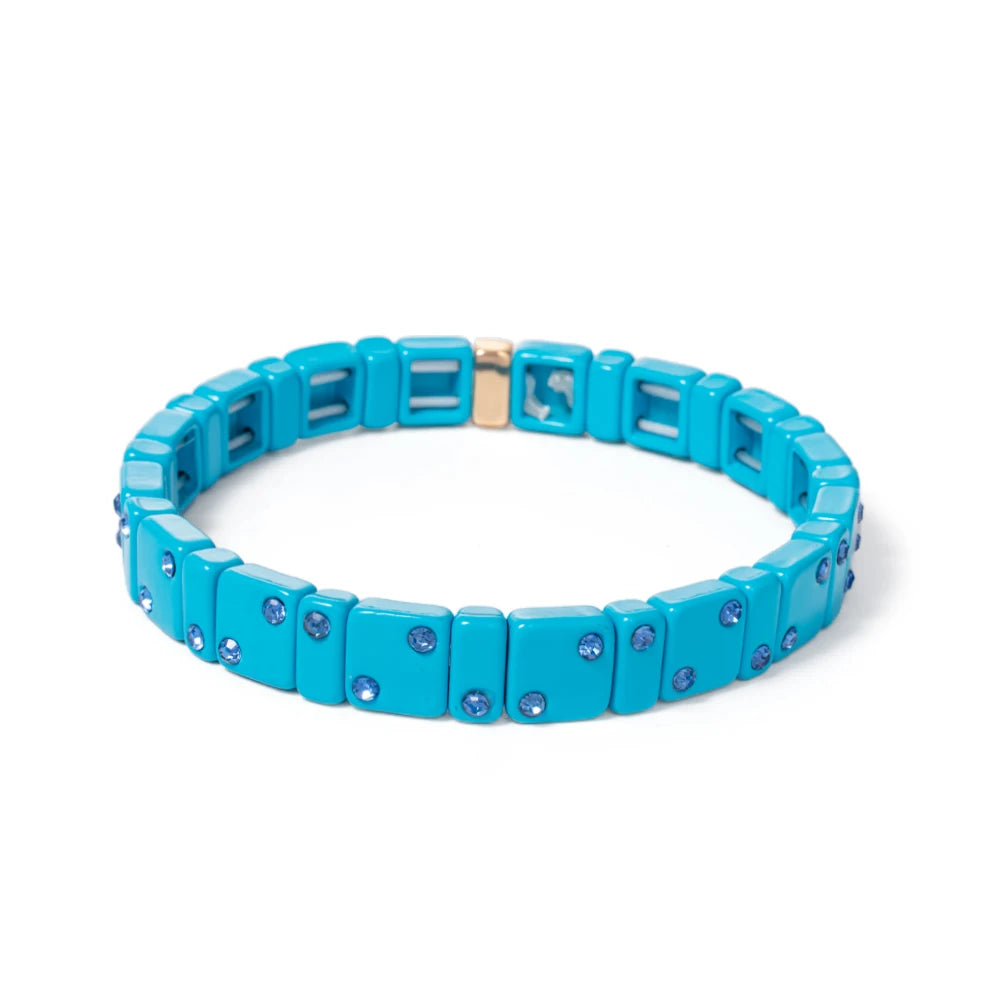 2023 New Design 8mm Square Beads Bracelets For Women Color Zircon Charms Elastic Bangle For Friend Gift