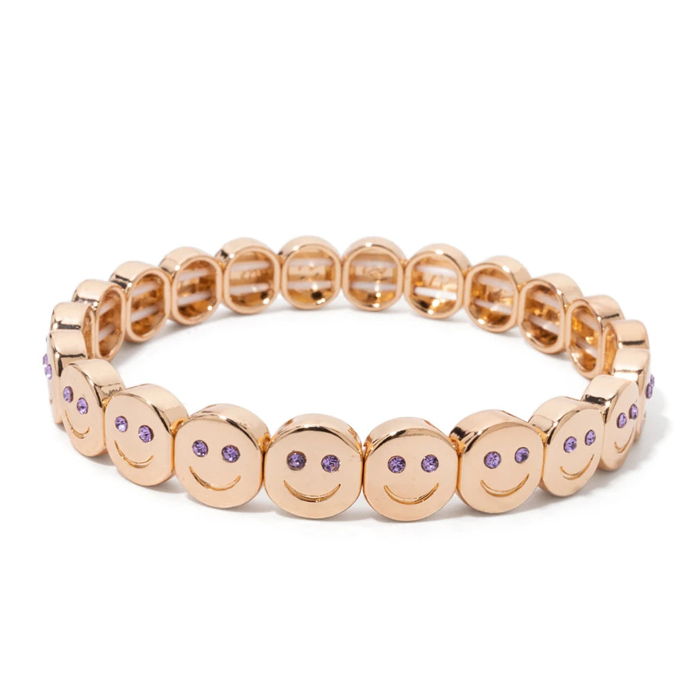 2025 New Dice Happy Face Crystal Bangle For Women Gold Color Diamond Beaded Elastic Bracelet