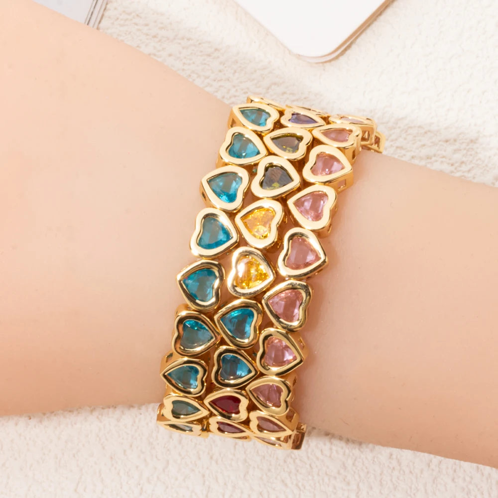 2024 Gold Color Love Bangle For Women Rhinestone Peach Elastic Bangle