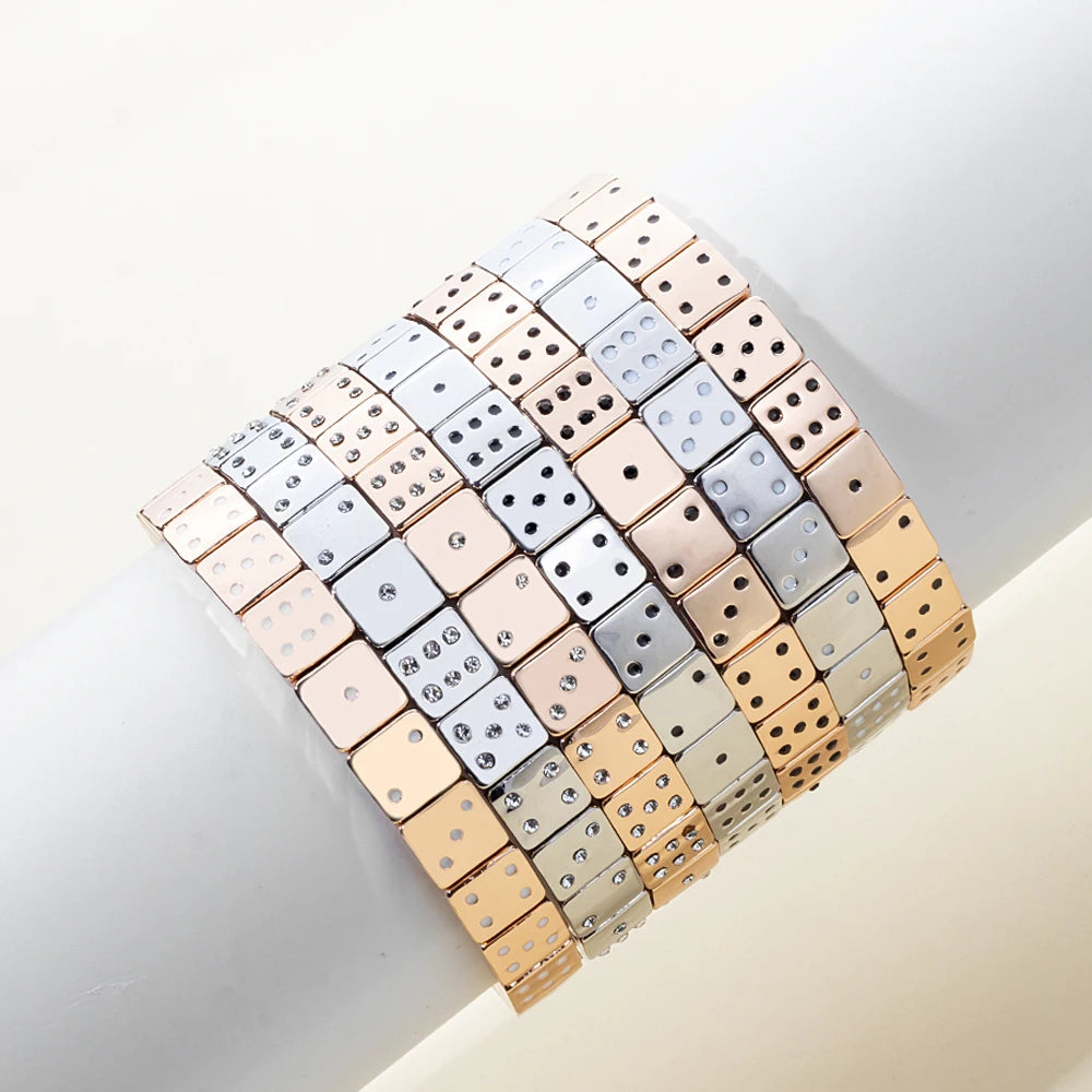 Choice Gold Color Happy Bangle For Women Inlaid Diamond Elastic Bracelets Dice Hand Accessory