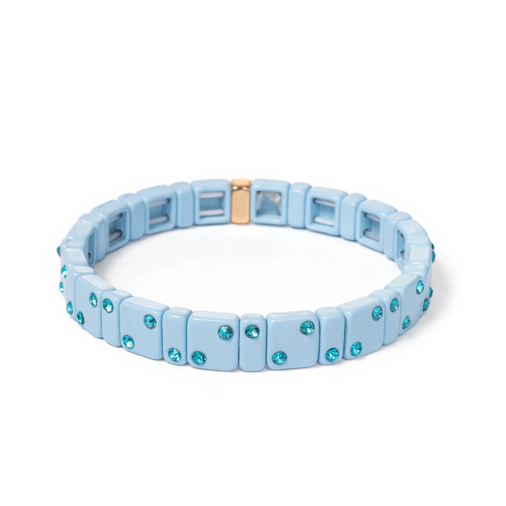 2023 New Design 8mm Square Beads Bracelets For Women Color Zircon Charms Elastic Bangle For Friend Gift