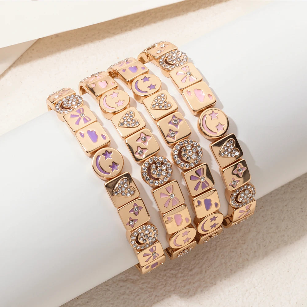 2025 New Cloude Love Sparkle Happy Face Bangle For Women Gold Color Paved Diamond Bracelets