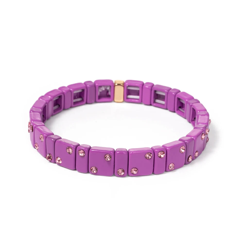2023 New Design 8mm Square Beads Bracelets For Women Color Zircon Charms Elastic Bangle For Friend Gift