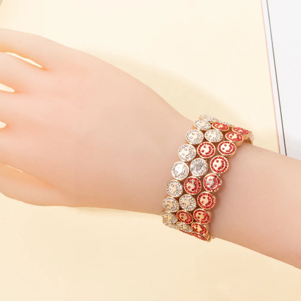 2024 New Happy Bangle Paved Diamond Enamel Beaded Bracelets For Women Boho Gold Color Elastic Bracelets