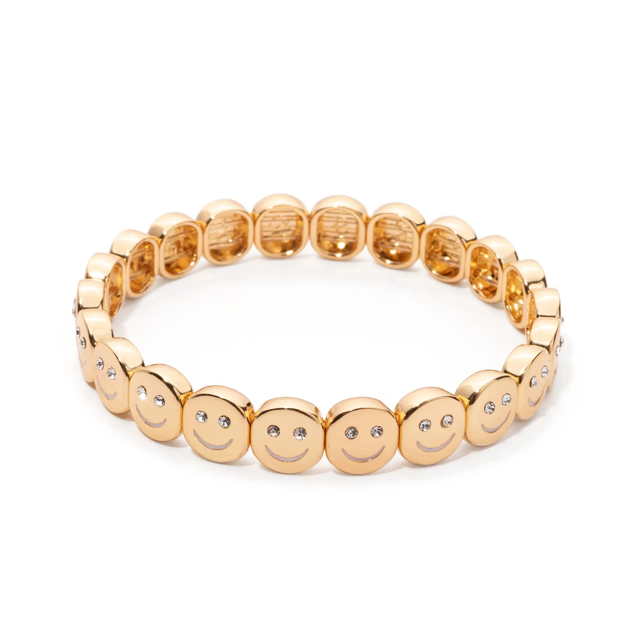 2025 New Dice Happy Face Crystal Bangle For Women Gold Color Diamond Beaded Elastic Bracelet