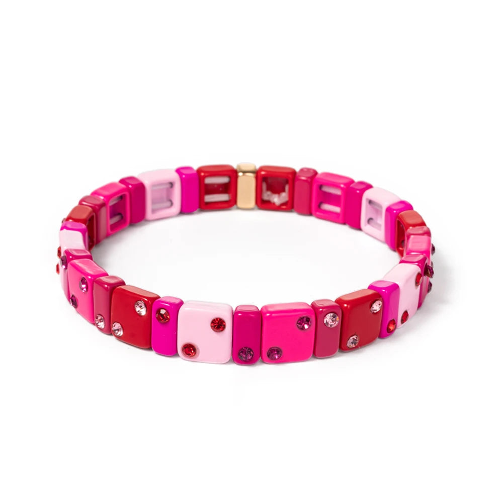 2023 New Design 8mm Square Beads Bracelets For Women Color Zircon Charms Elastic Bangle For Friend Gift