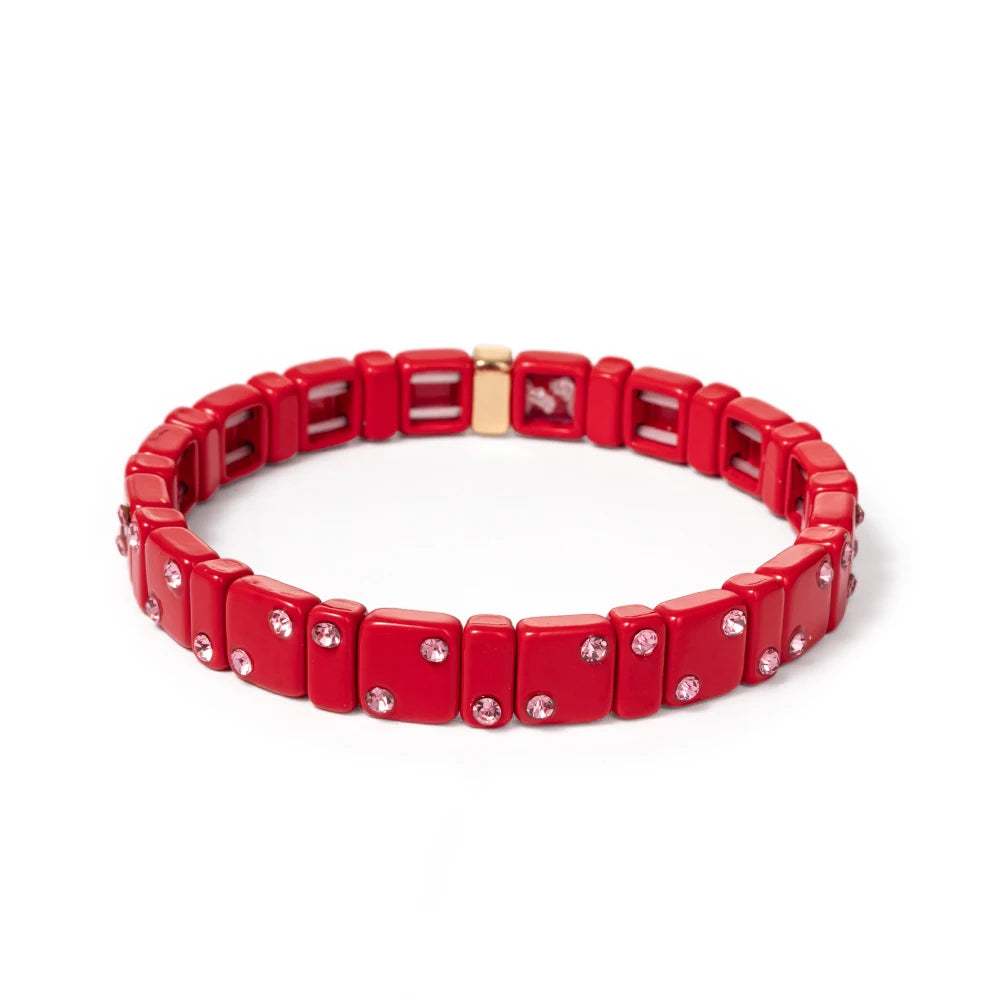 2023 New Design 8mm Square Beads Bracelets For Women Color Zircon Charms Elastic Bangle For Friend Gift