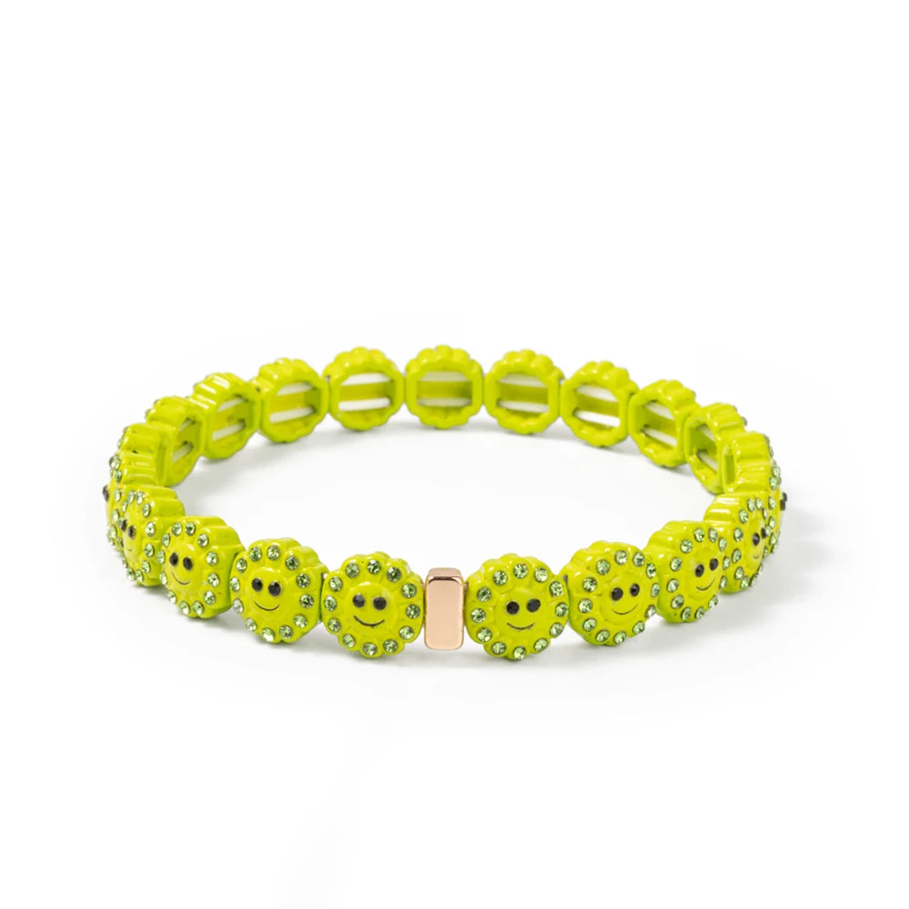 2024 New Design Sunflower Happy Bangle For Women Gold Color Boho Elastic Beaded Bracelets Hand Accessory