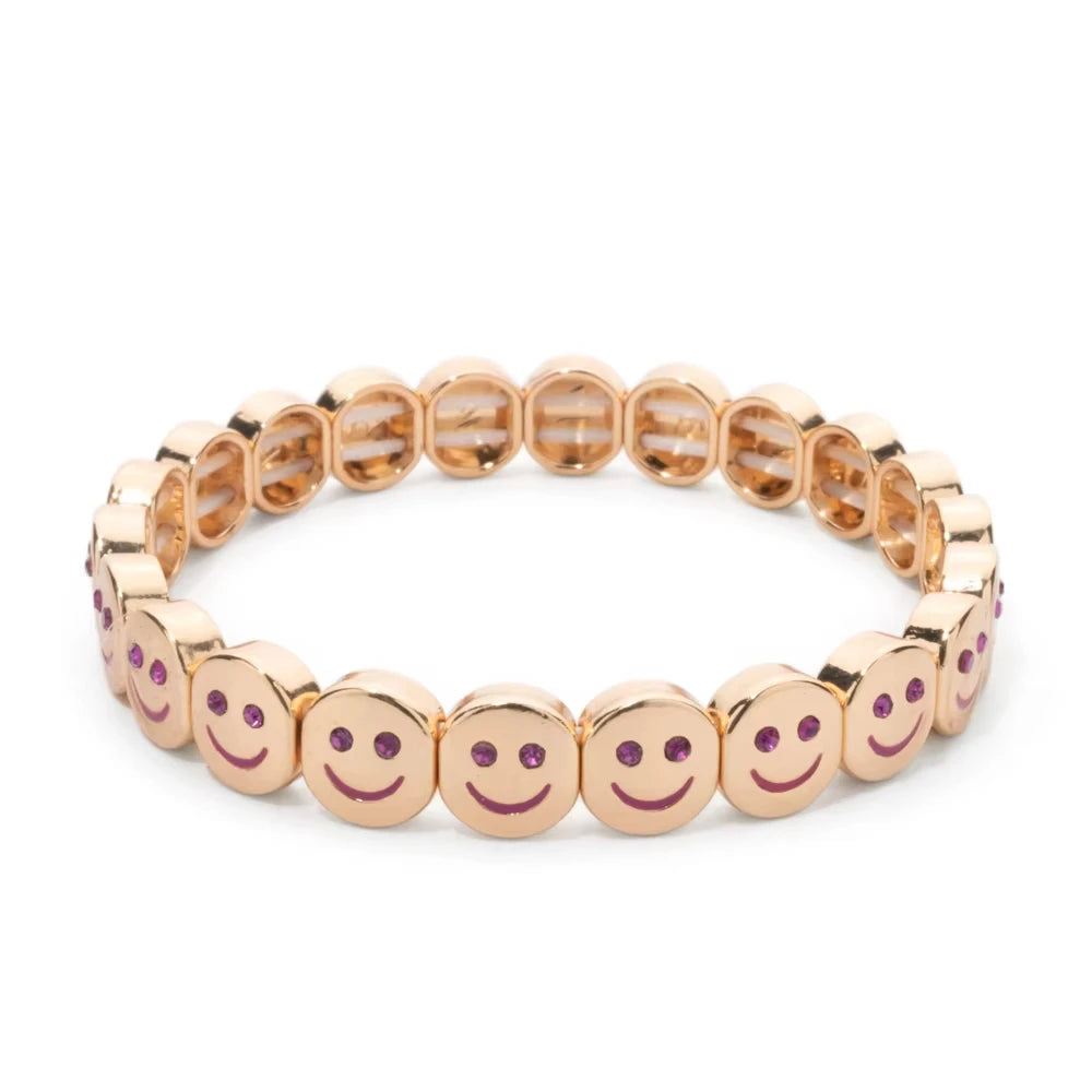 2025 New Dice Happy Face Crystal Bangle For Women Gold Color Diamond Beaded Elastic Bracelet