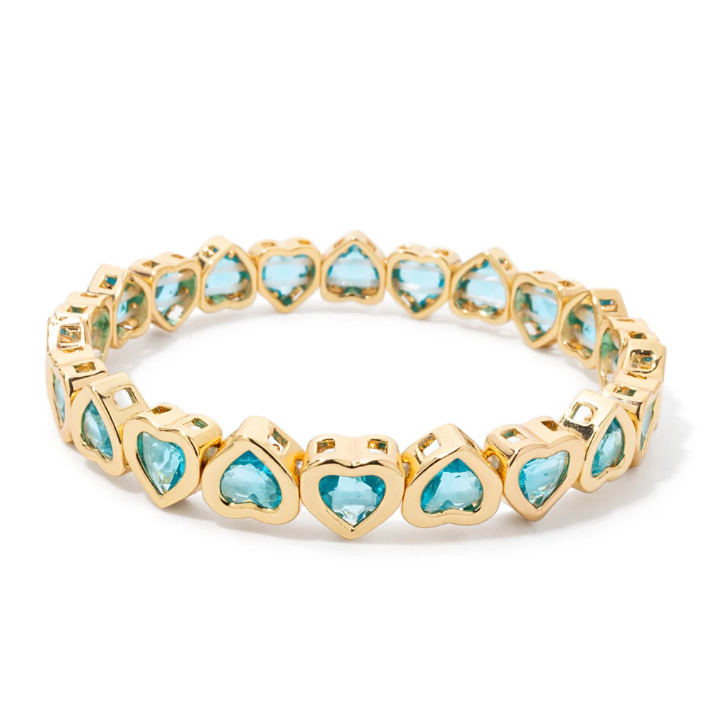 2024 Gold Color Love Bangle For Women Rhinestone Peach Elastic Bangle