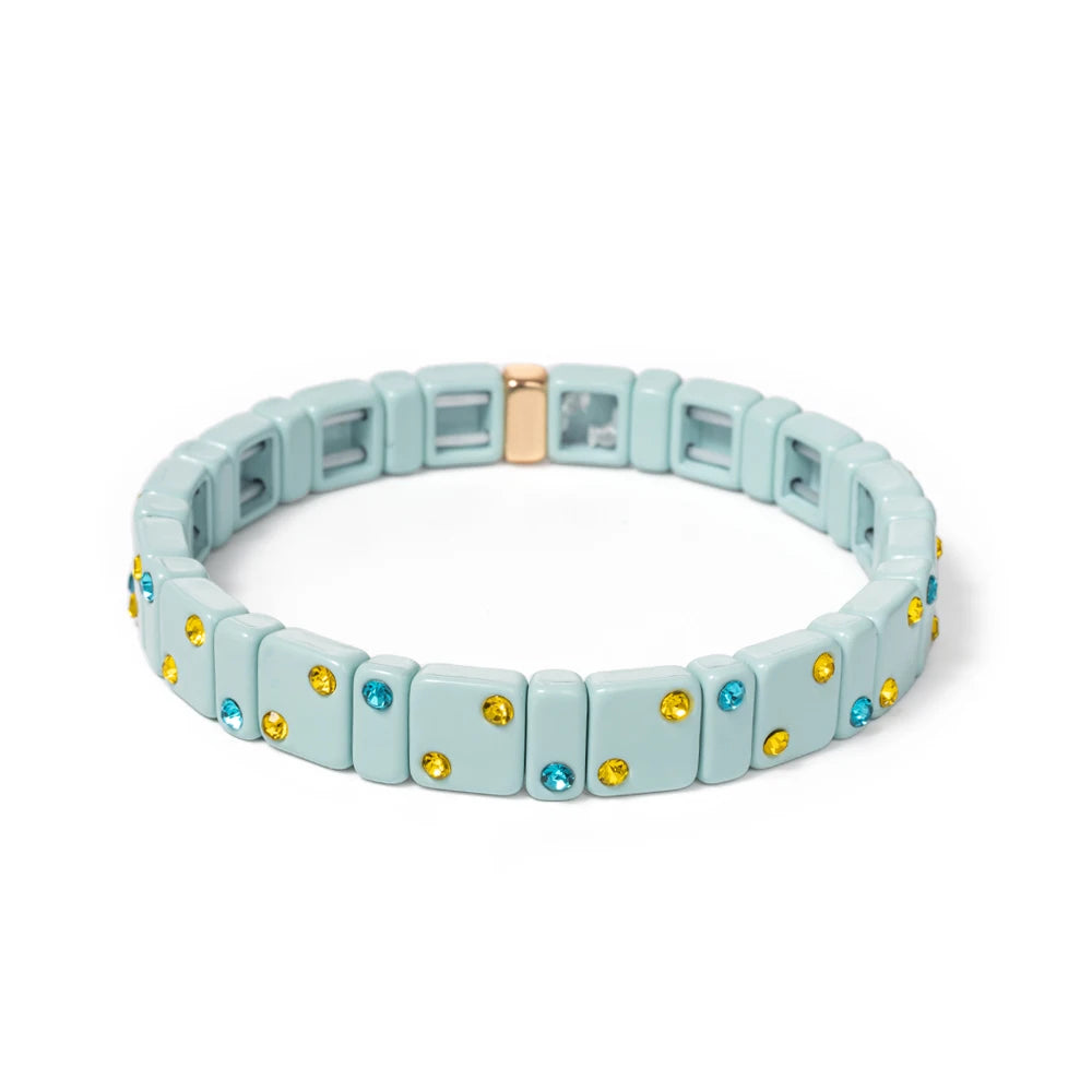 2023 New Design 8mm Square Beads Bracelets For Women Color Zircon Charms Elastic Bangle For Friend Gift