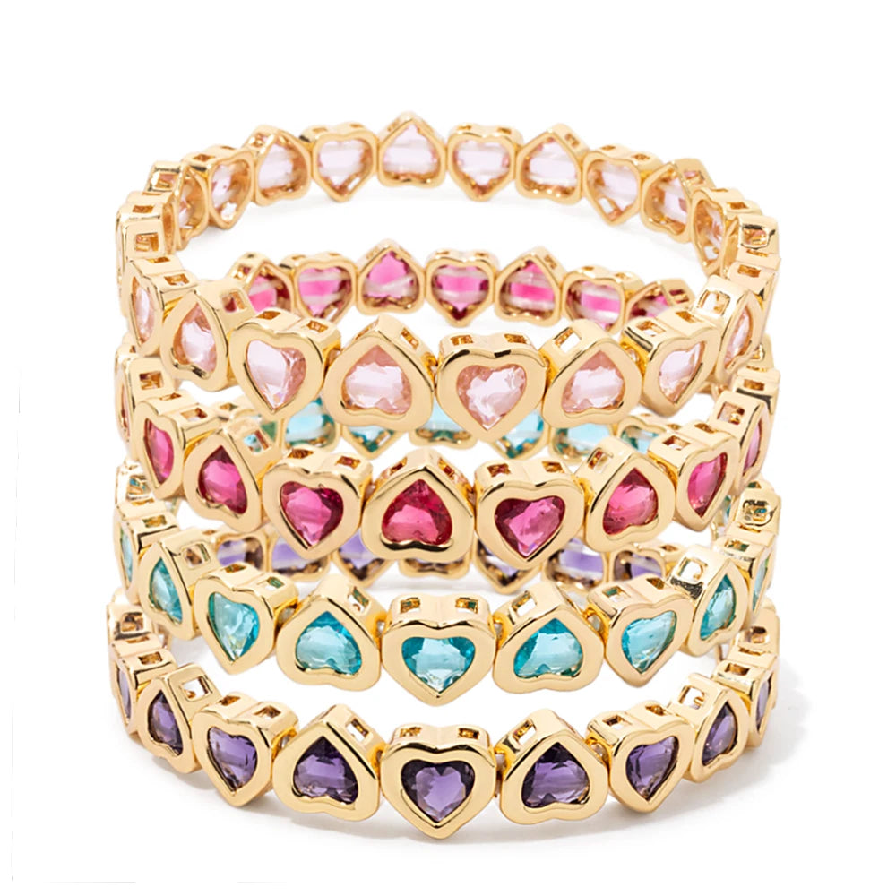 2024 Gold Color Love Bangle For Women Rhinestone Peach Elastic Bangle
