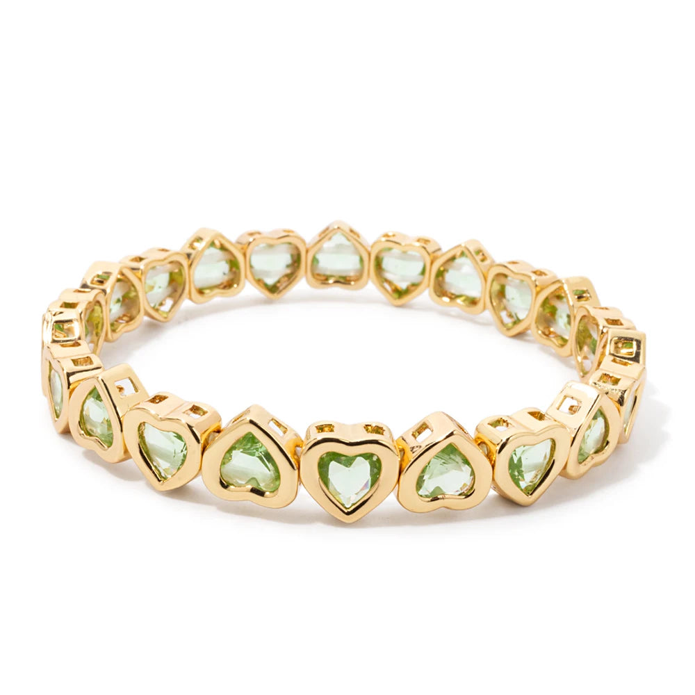 2024 Gold Color Love Bangle For Women Rhinestone Peach Elastic Bangle