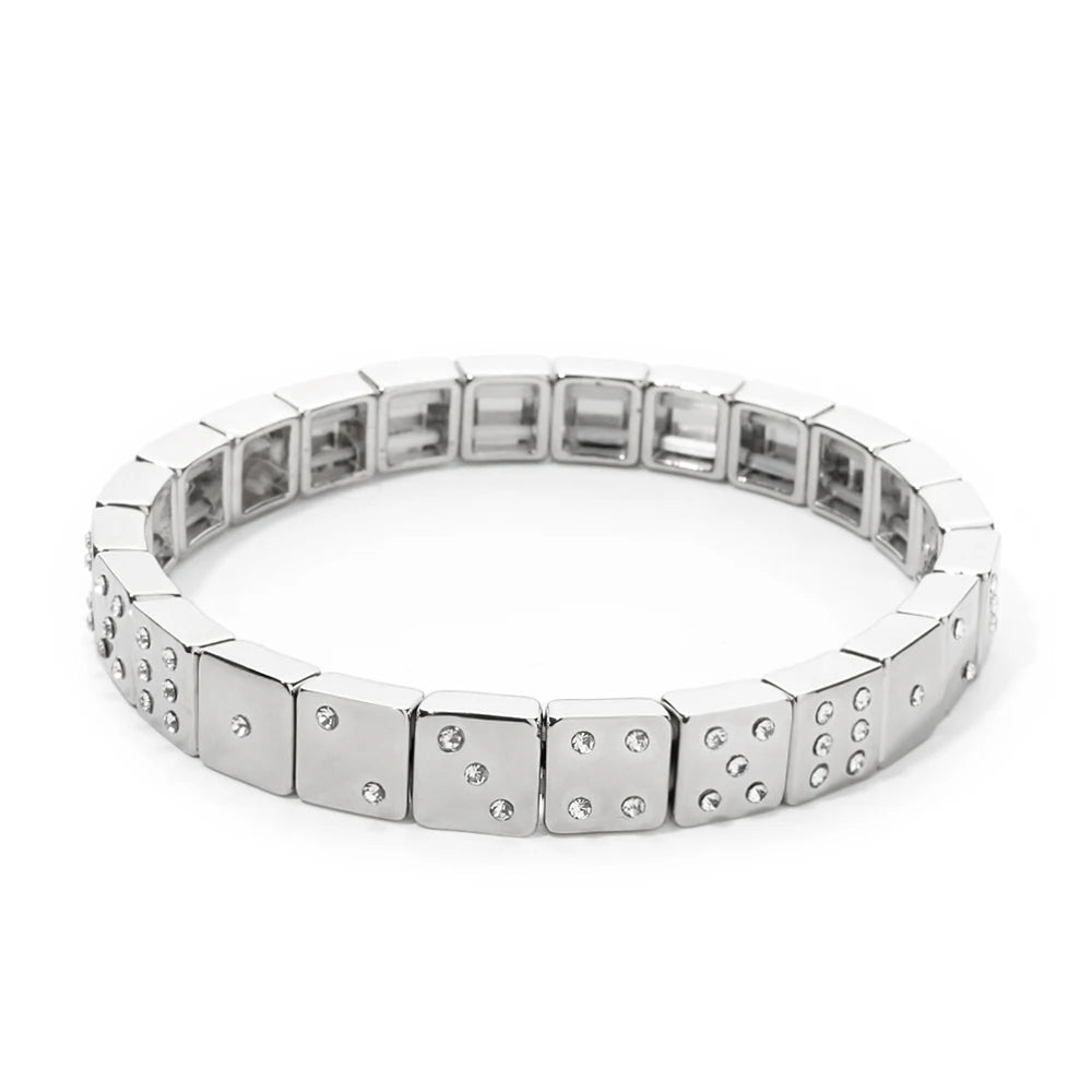 Choice Gold Color Happy Bangle For Women Inlaid Diamond Elastic Bracelets Dice Hand Accessory