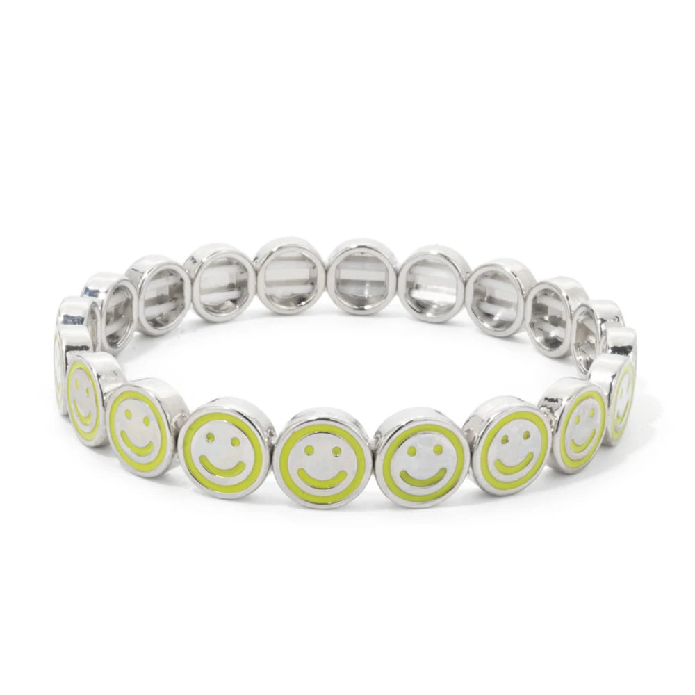 2024 New Happy Bangle Paved Diamond Enamel Beaded Bracelets For Women Boho Gold Color Elastic Bracelets