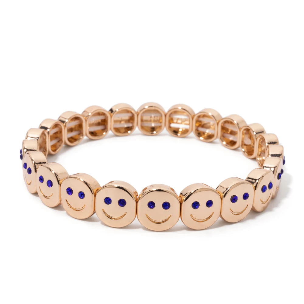 2025 New Dice Happy Face Crystal Bangle For Women Gold Color Diamond Beaded Elastic Bracelet