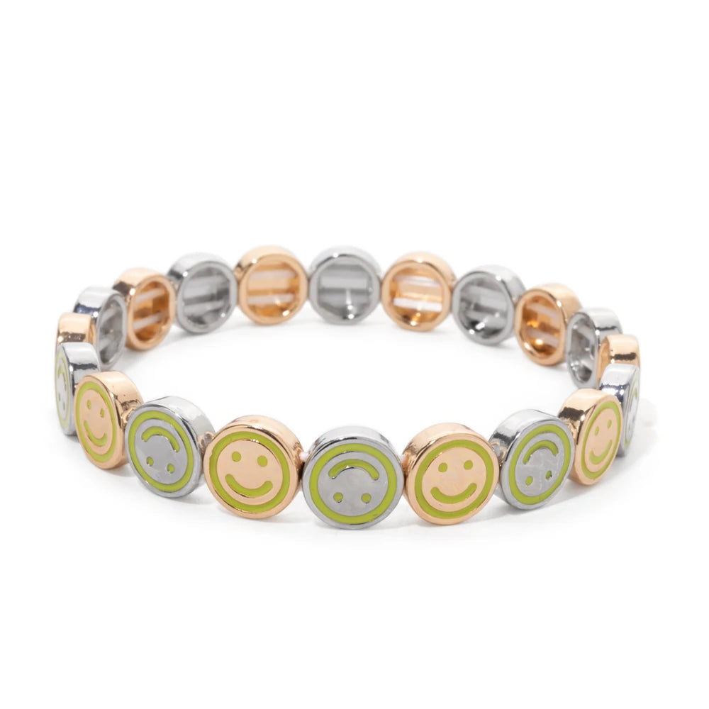2024 New Happy Bangle Paved Diamond Enamel Beaded Bracelets For Women Boho Gold Color Elastic Bracelets