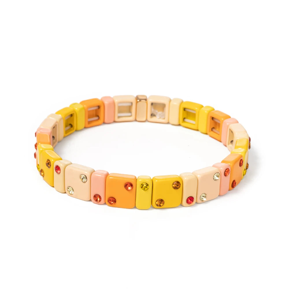 2023 New Design 8mm Square Beads Bracelets For Women Color Zircon Charms Elastic Bangle For Friend Gift